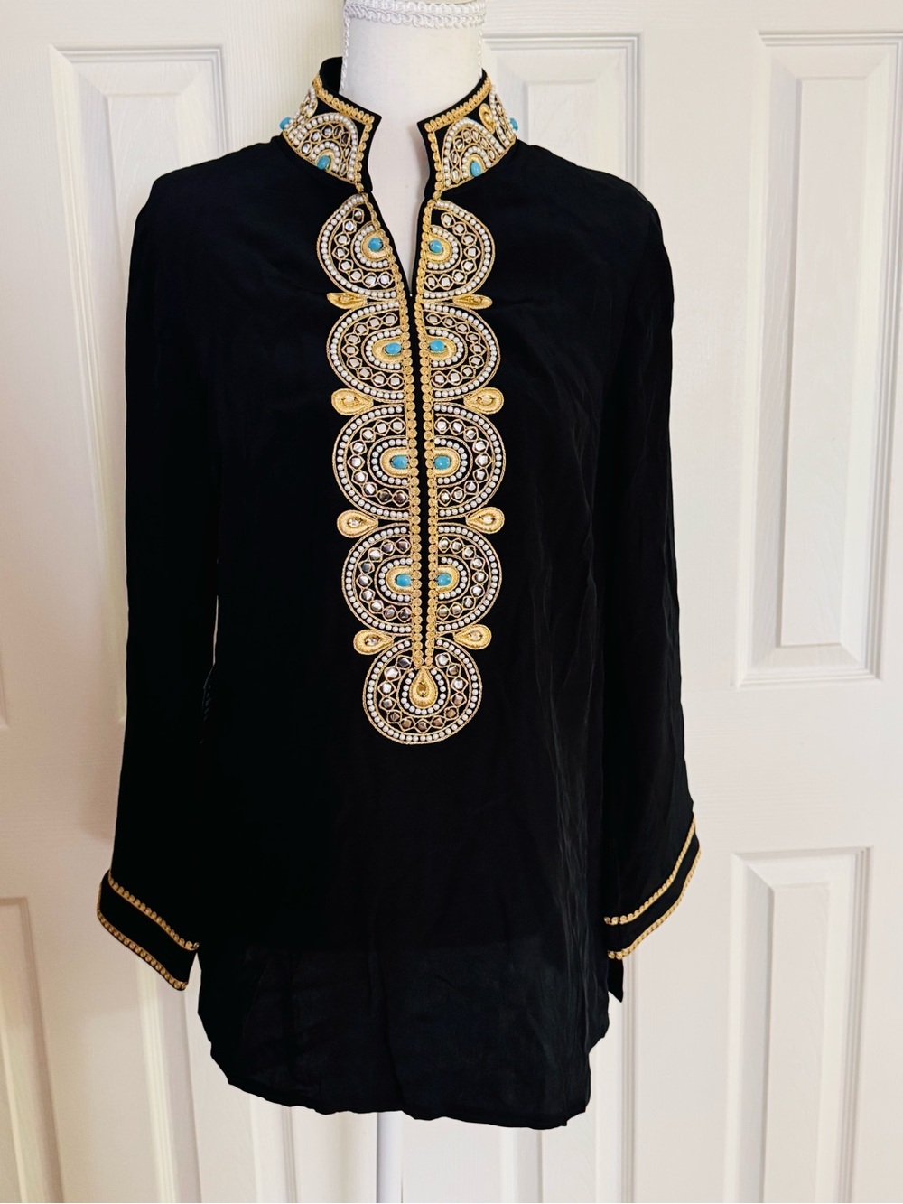 NICOBLU-NOOR BLACK TUNIC WITH GOLD EMBELLISHMENT